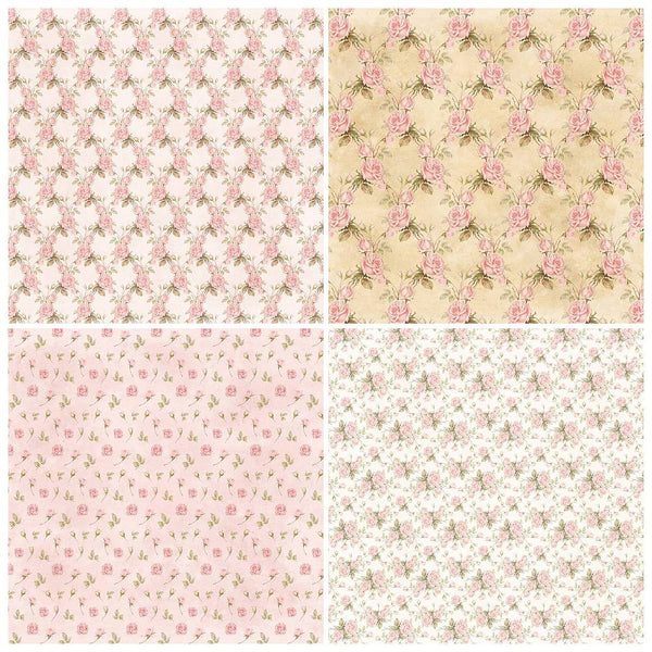 Scrapbooking-Papierblock Vintage Rosen rosa pastell 15x15cm 12 Designs 12 Blatt