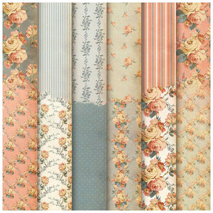 Scrapbooking-Papierblock Vintage Rosen blau/altrosa 15x15cm 12 Designs 12 Blatt
