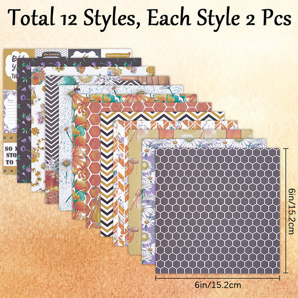 Scrapbooking-Papierset Oh Honey 12 Designs quadratisch 152x152mm 24 Blatt