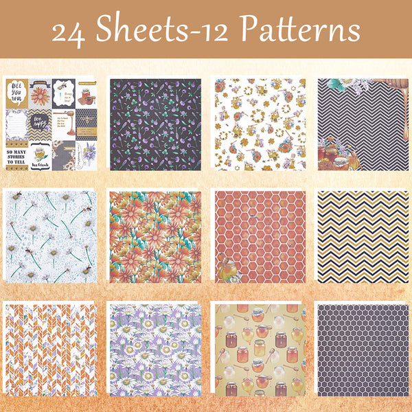 Scrapbooking-Papierset Oh Honey 12 Designs quadratisch 152x152mm 24 Blatt