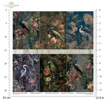 Scrapbooking Papier Set Botanical-Boudoir 200g/m2 310x320mm 11 Bögen