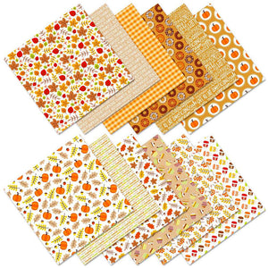 Scrapbooking Papier Set Herbst mit Kürbissen orange 12 Blatt 153x153mm