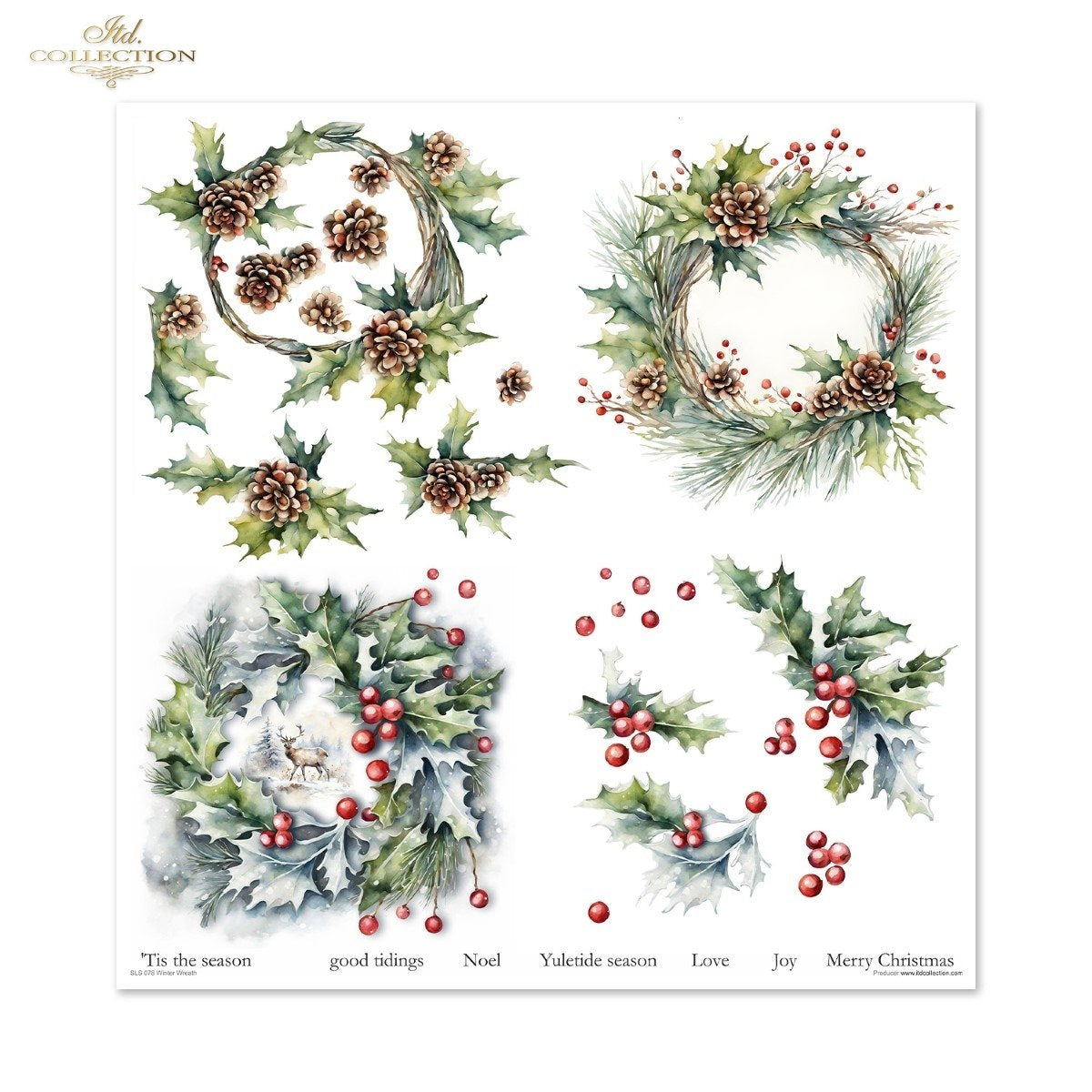 Scrapbooking-Papier-Winterkranz-Set, 310 x 320 mm, 200 g/m², 10 Stück