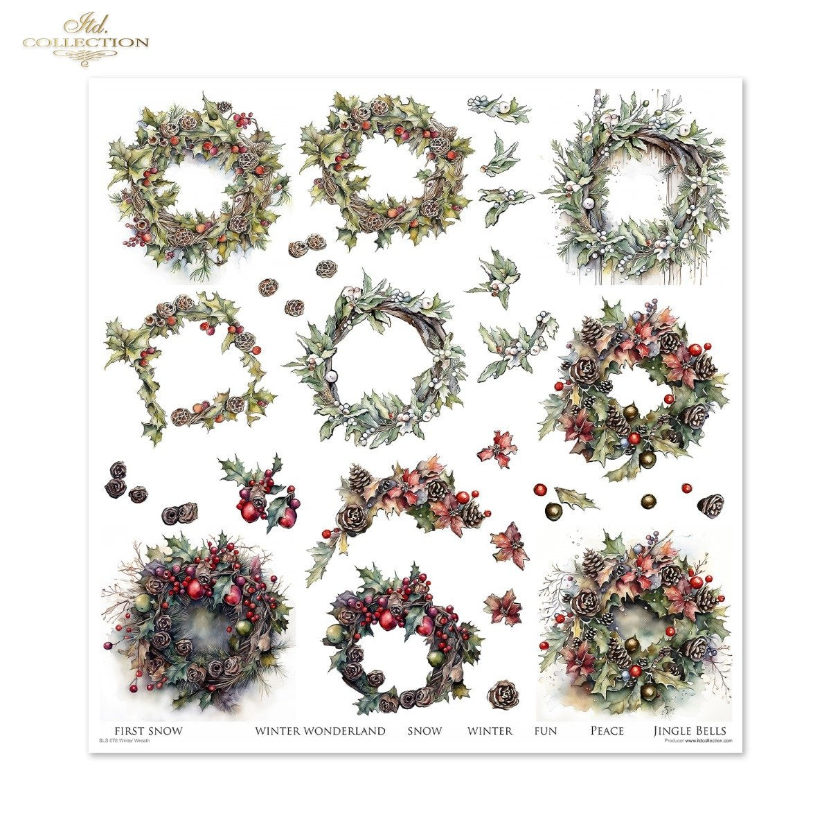 Scrapbooking-Papier-Winterkranz-Set, 310 x 320 mm, 200 g/m², 10 Stück