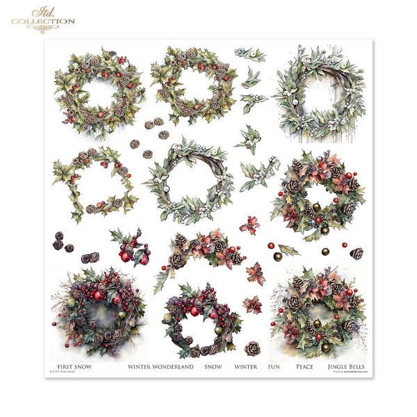 Scrapbooking Papier Winter Wreath Set 310x320 mm 200 g/m2 10 Stück