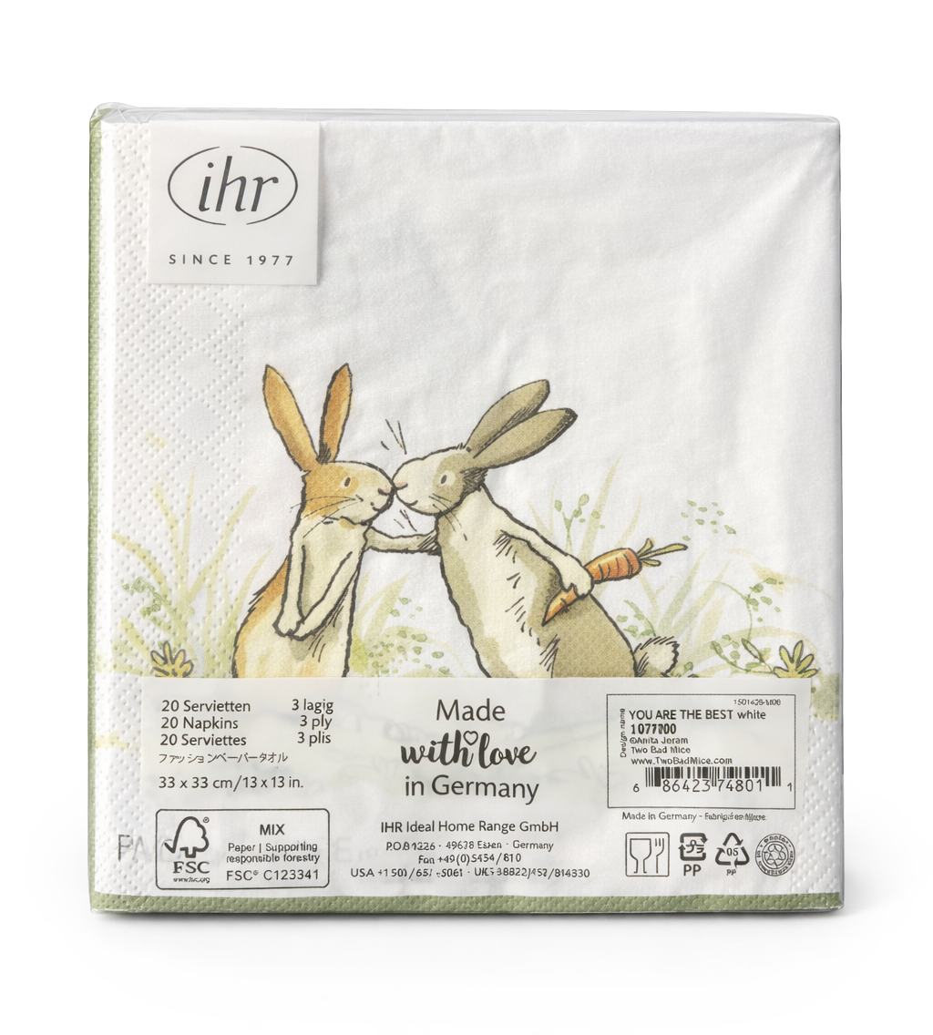 Lunch-Servietten YOU ARE THE BEST Hasen Anita Jeram 33x33cm 20 Stück / Packung