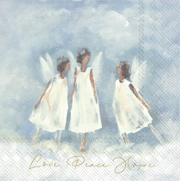 Servietten LOVE PEACE HOPE Engel blau weiß 25x25cm 3-lagig 20 Stück / Packung