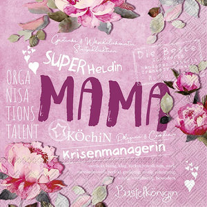 Servietten MAMA Superheldin pink 33x33cm 3-lagig 20 Stück / Packung