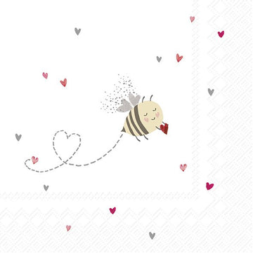 Servietten BEE MY VALENTINE weiß rot grau 33x33cm 3-lagig 20 Stück / Packung