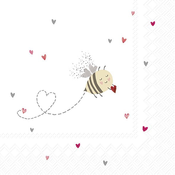 Servietten BEE MY VALENTINE weiß rot grau 33x33cm 3-lagig 20 Stück / Packung