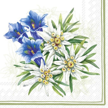 Servietten GENTIAN AND EDELWEISS hellgrün 33x33cm 3-lagig 20 Stück / Packung