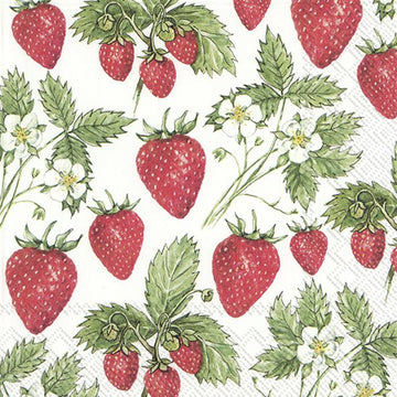 Servietten DELICIOUS STRAWBERRIES 33x33cm 3-lagig 20 Stück / Packung