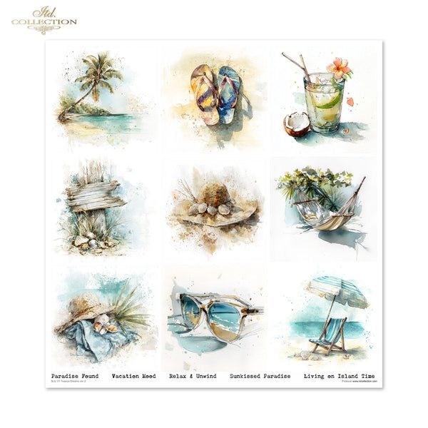 Set von Papieren für Scrapbooking Tropical Dreams 200g/m² 310x320 mm 11 Bögen