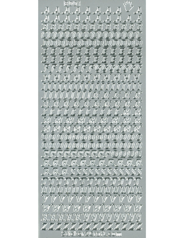 Shiny Outline Stickers Buchstaben Capitals silber Konturensticker 10x23cm Bogen