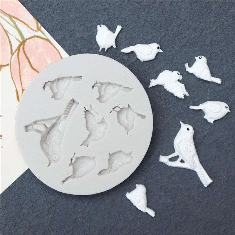 Silikon Pressform Vögel, rund 8cm