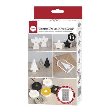 Silikon Gießform Mini-Dekoformen Weihnachten 14,5x26x1cm 16 Formen