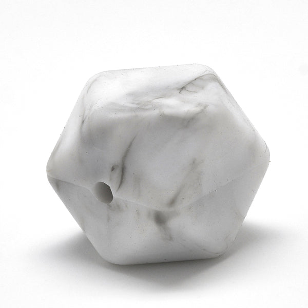 Silikonperle Polygon lebensmittelecht grau marmoriert 14x14x14mm 2 Stück