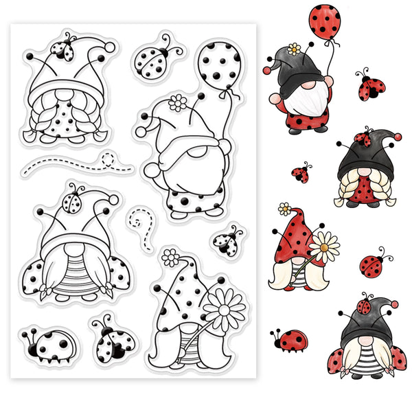 Silikonstempel Gnome mit Marienkäfer-Set 16x11cm 1 Bogen