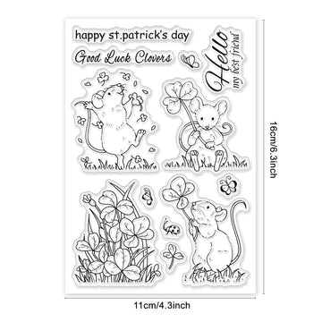 Silikonstempel Maus mit Glücksklee 16x11cm