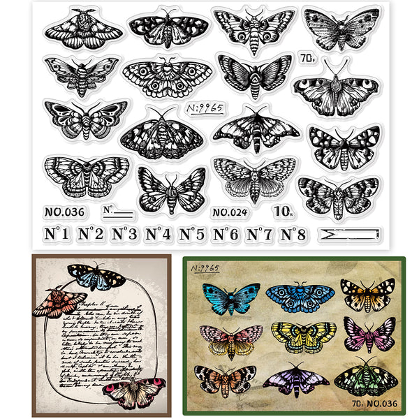 Silikonstempel Motten Falter Schmetterling Set 21x14,8cm 31-teilig