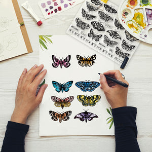 Silikonstempel Motten Falter Schmetterling Set 21x14,8cm 31-teilig