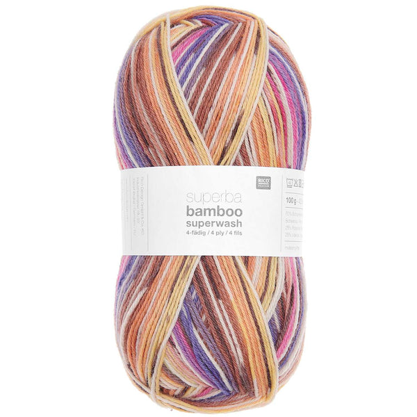 Superba Bamboo superwash 4-fädig Sockenwolle 50% Schurwolle 25% Polyamid 25% Viskos 100g / 420m