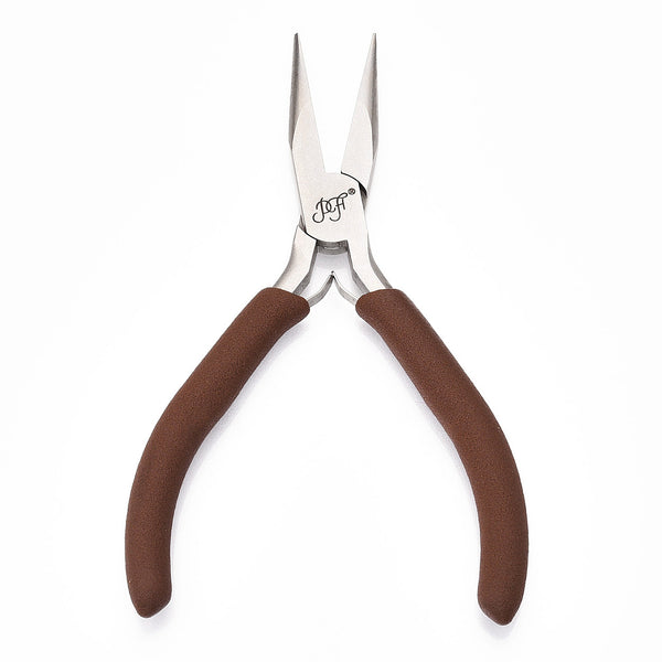 Spitzzange aus Stahl für Schmuckherstellung Nadelzange mit Kunststoffgriff braun 12×8,5cm 1 Stück