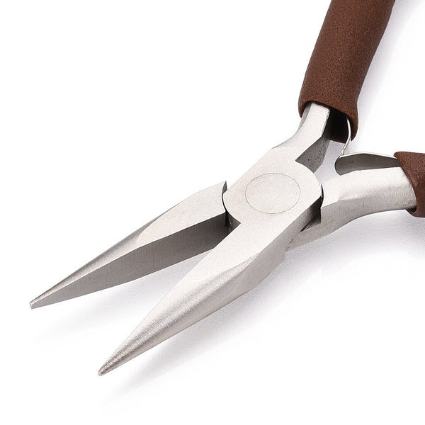Spitzzange aus Stahl für Schmuckherstellung Nadelzange mit Kunststoffgriff braun 12×8,5cm 1 Stück