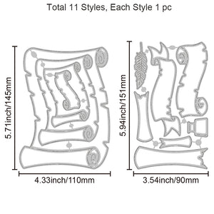 Stanzschablonen-Set Schriftrolle Urkunde Banner 11-teilig