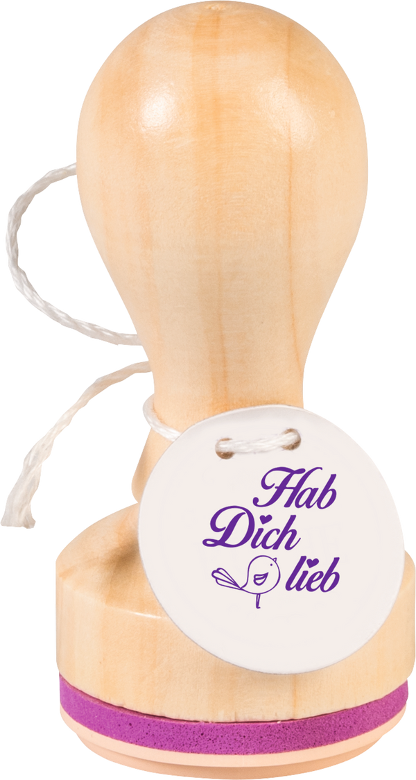 Stempel rund Hab dich lieb- Vogel Kautschukstempel Holzgriff Ø 3,2 cm