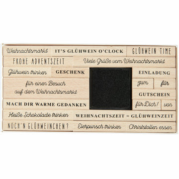 Stempelset mit Weihnachtsmarkt-Schriftzügen mit Stemelkissen 21-teilig