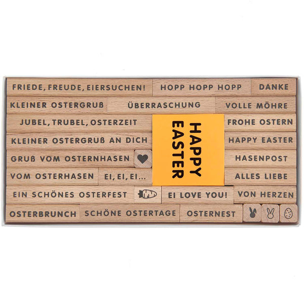 Stempelset Frohe Ostern FSC 100% 26 Stempel + schwarzes Stempelkissen