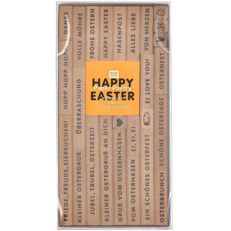 Stempelset Frohe Ostern FSC 100% 26 Stempel + schwarzes Stempelkissen