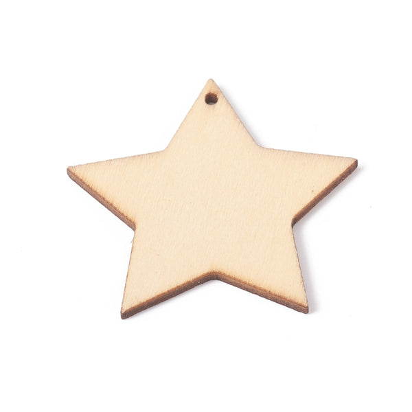Stern Holzanhänger natur Lasercut Pappelholz 50x2,5mm 10 Stück