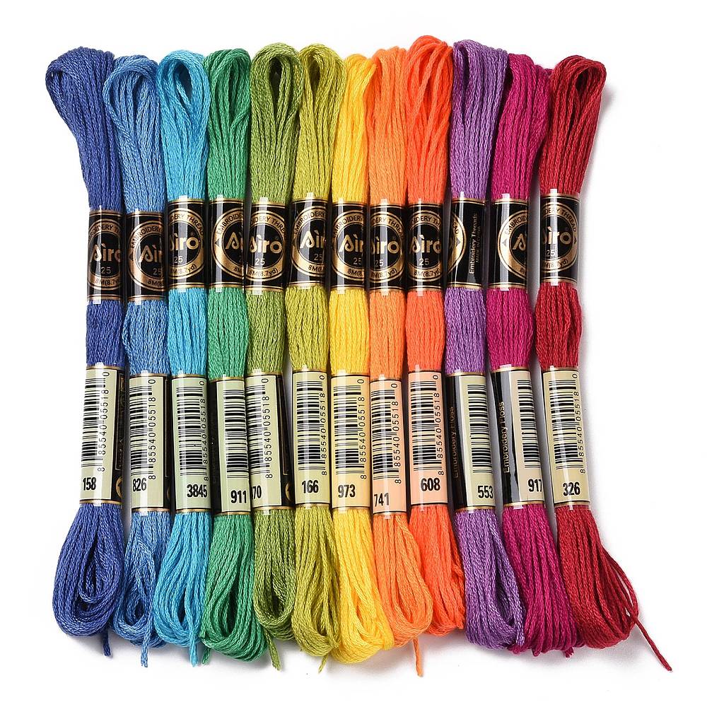 Stickgarn-Set 12 Farben 6-fädiges Polyester Stickgarn 8m pro Strang verschiedene Farben