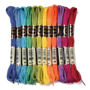 Stickgarn-Set 12 Farben 6-fädiges Polyester Stickgarn 8m pro Strang verschiedene Farben