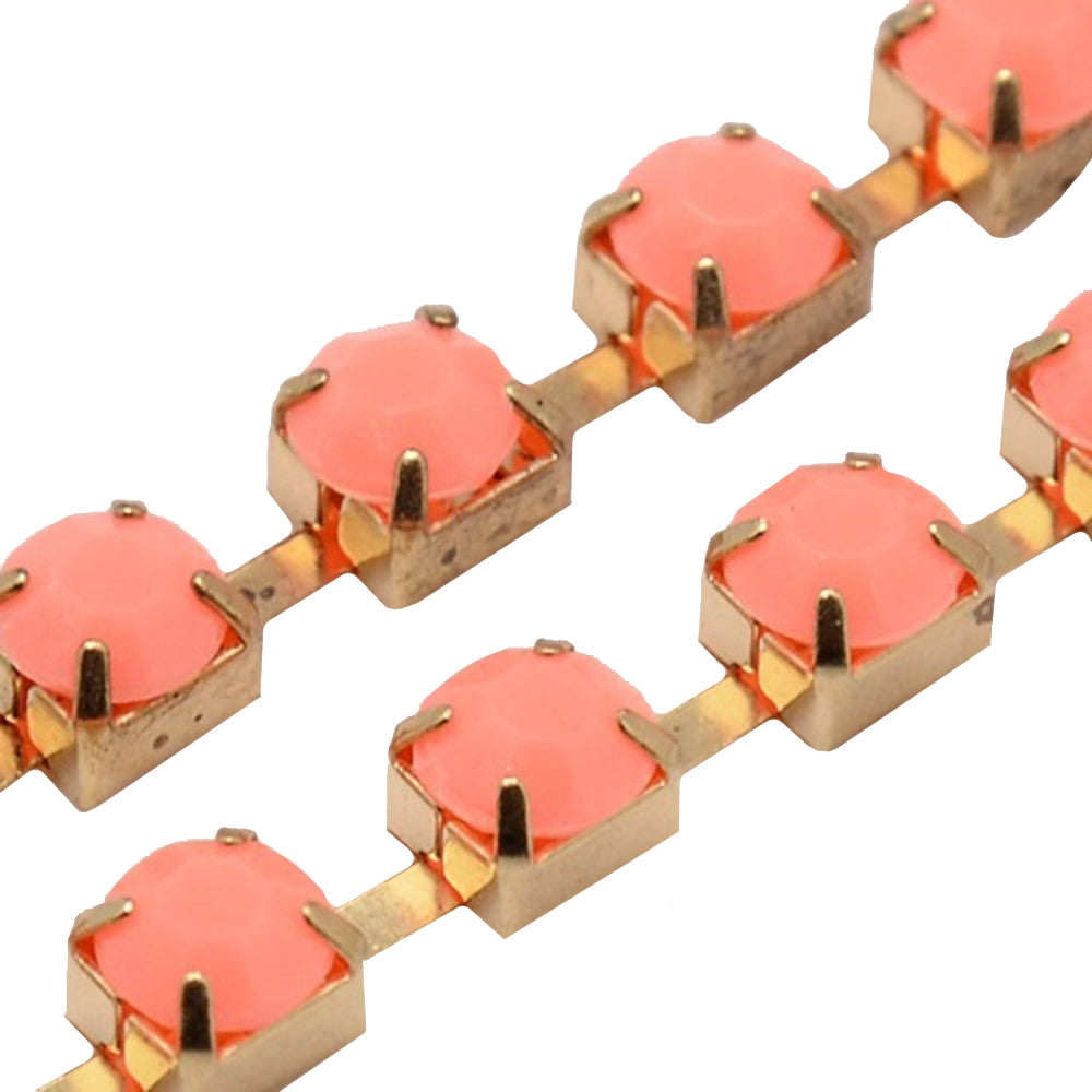 Strass-Kette Korallenopal, goldfärbig 6x5mm, pro Laufmeter