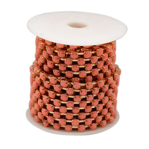 Strass-Kette Korallenopal, goldfärbig 6x5mm, pro Laufmeter