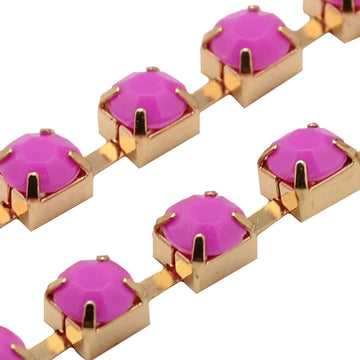 Strass-Kette fuchsia opal goldfärbig 6x5mm per Laufmeter