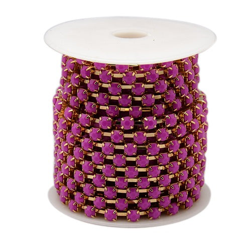 Strass-Kette fuchsia opal goldfärbig 6x5mm per Laufmeter