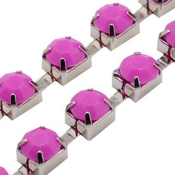 Strass-Kette fuchsia opal silberfärbig 6x5mm per Laufmeter