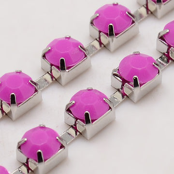 Strass-Kette fuchsia opal silberfärbig 6x5mm per Laufmeter