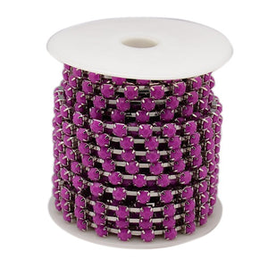 Strass-Kette fuchsia opal silberfärbig 6x5mm per Laufmeter