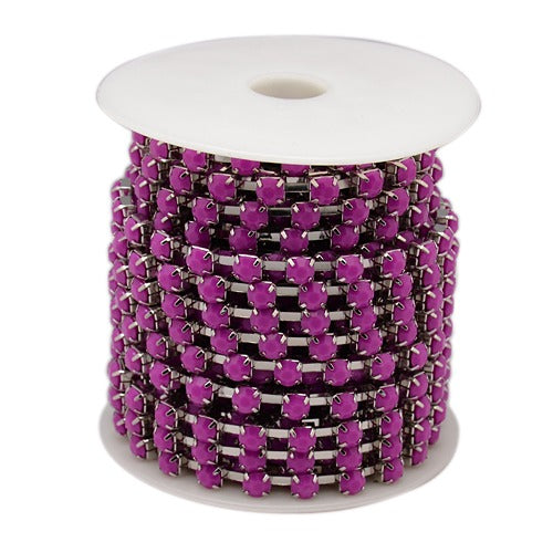 Strass-Kette fuchsia opal silberfärbig 6x5mm per Laufmeter