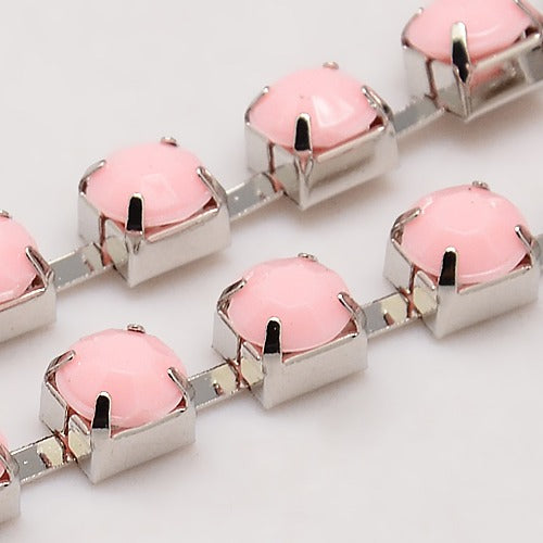 Strass-Kette rosa opal silberfärbig 6x5mm per Laufmeter