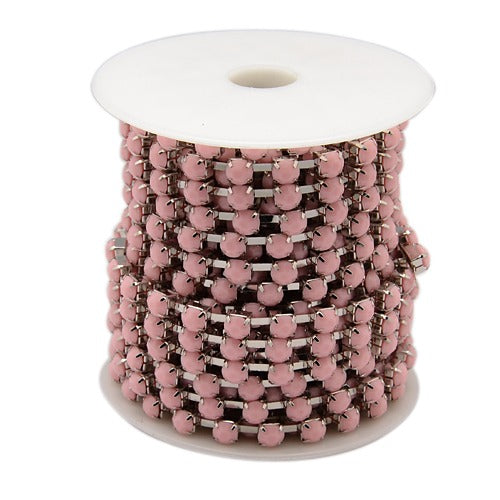 Strass-Kette rosa opal silberfärbig 6x5mm per Laufmeter