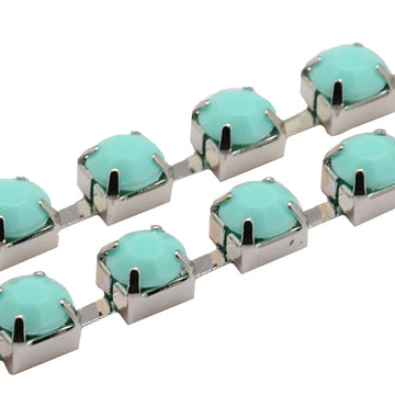Strass-Kette türkis opal silberfärbig 6x5mm per Laufmeter