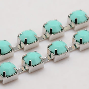 Strass-Kette türkis opal silberfärbig 6x5mm per Laufmeter