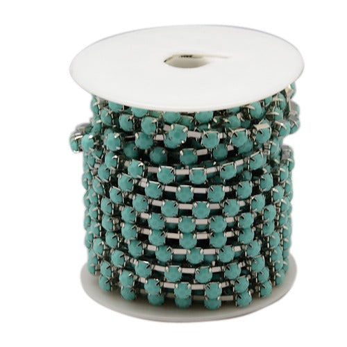 Strass-Kette türkis opal silberfärbig 6x5mm per Laufmeter