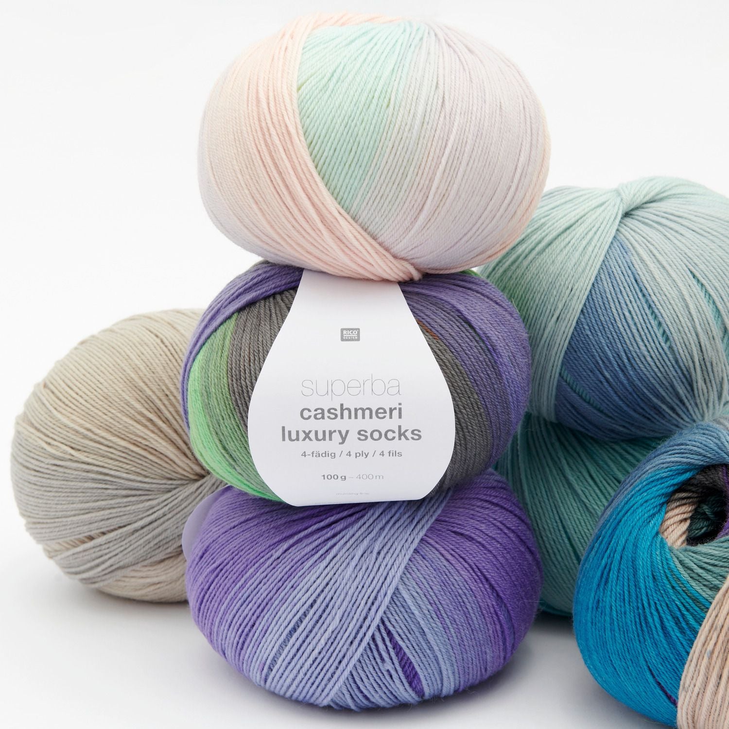 Rico Design Superba Kaschmir-Luxussocken, 4-lagig, 100 g, 400 m